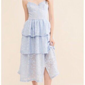 4SI3NNA Campbell Lace Tiered Midi Dress Size Small Light Blue